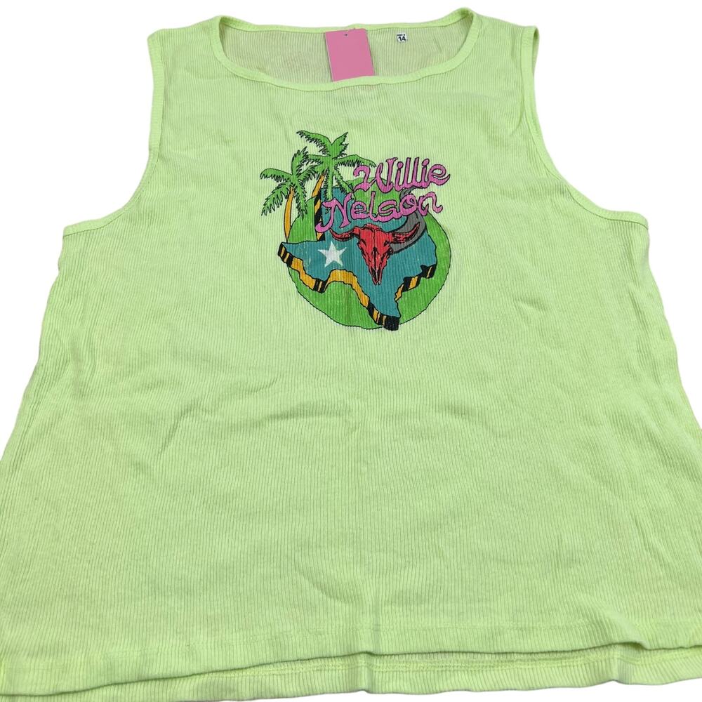 Women's Green Ribbed Willie Nelson Graphic Tank Top - Size XXL - NWT